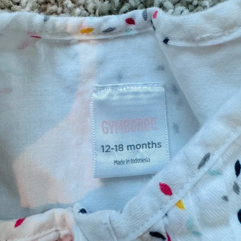 Gymboree Baby Girl Long-Sleeve Printed Dress White button front Size 12-18 month